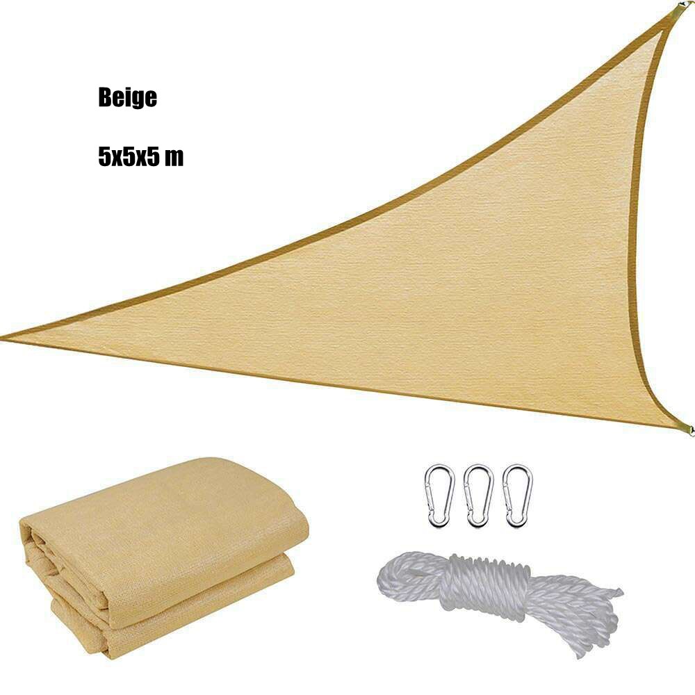 Toldo Triangular Anti-UV HDPE para exteriores, toldo para jardín, Patio, piscina, toldo de vela de sombra, cubierta de planta, tela de sombreado a prueba de viento: Beige 5x5x5m