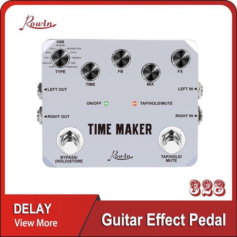 Rowin Time Maker 11 Types of Ultimate Delay Pedal for Guitar Bass with Tap Tempo 3 orders