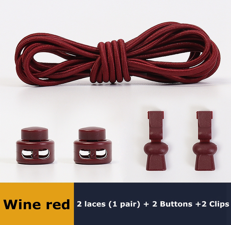 No Tie Shoelaces Round Elastic Shoe Laces Plastic Snap Lock Suitable For All Shoes Adult Children Walking Sports Lazy Lace: wine red
