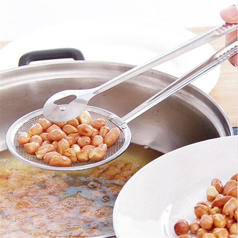 Colander Stainless Steel Food Clip Snack Fryer Strainer BBQ Buffet Serving Tongs Fried Frying Mesh Colander Filter Oil Drainer