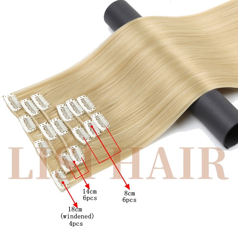 LISI HAIR 55cm Long 16 Clip in Hair Extension Straight Hairpiece Synthetic Hair For Women 140g High Temperature Fiber