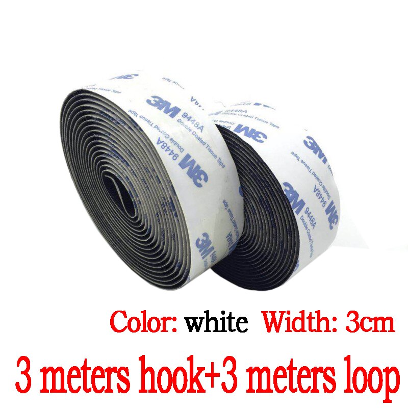 Bande auto-adhésive en Nylon 3M, mètre/lot forte, auto-adhésive, velcro, pour accessoires de bricolage: 3.0cm White