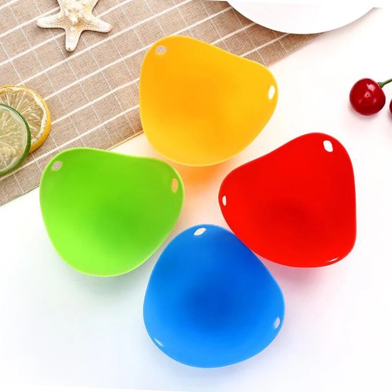 Egg Poacher Silicone Pancake Egg Poach Pods Baking Cup Kitchen Cookware Bakeware Tool Utensil CF-150: 4PC 4 colour