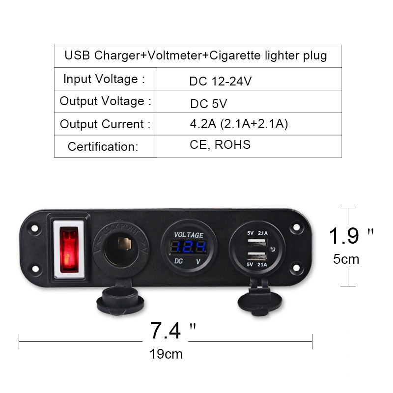 5V 2.1A + 2.1A Dubbele USB Autolader 12V 24V LED Display Digitale Voltmeter Sigarettenaansteker Power outlet Schakelaar Paneel