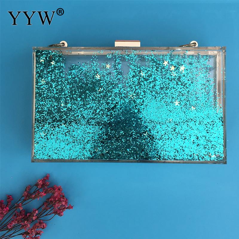 Bolso de mano de acrílico transparente con brillo para mujer y niña, caja de mano con lentejuelas, colorido, para de noche, boda, brillante: green