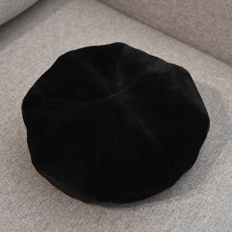 Autumn Winter Beret Women's Hat Korean Style Plush Warm Retro British Women Plush Painter's Hat: 01