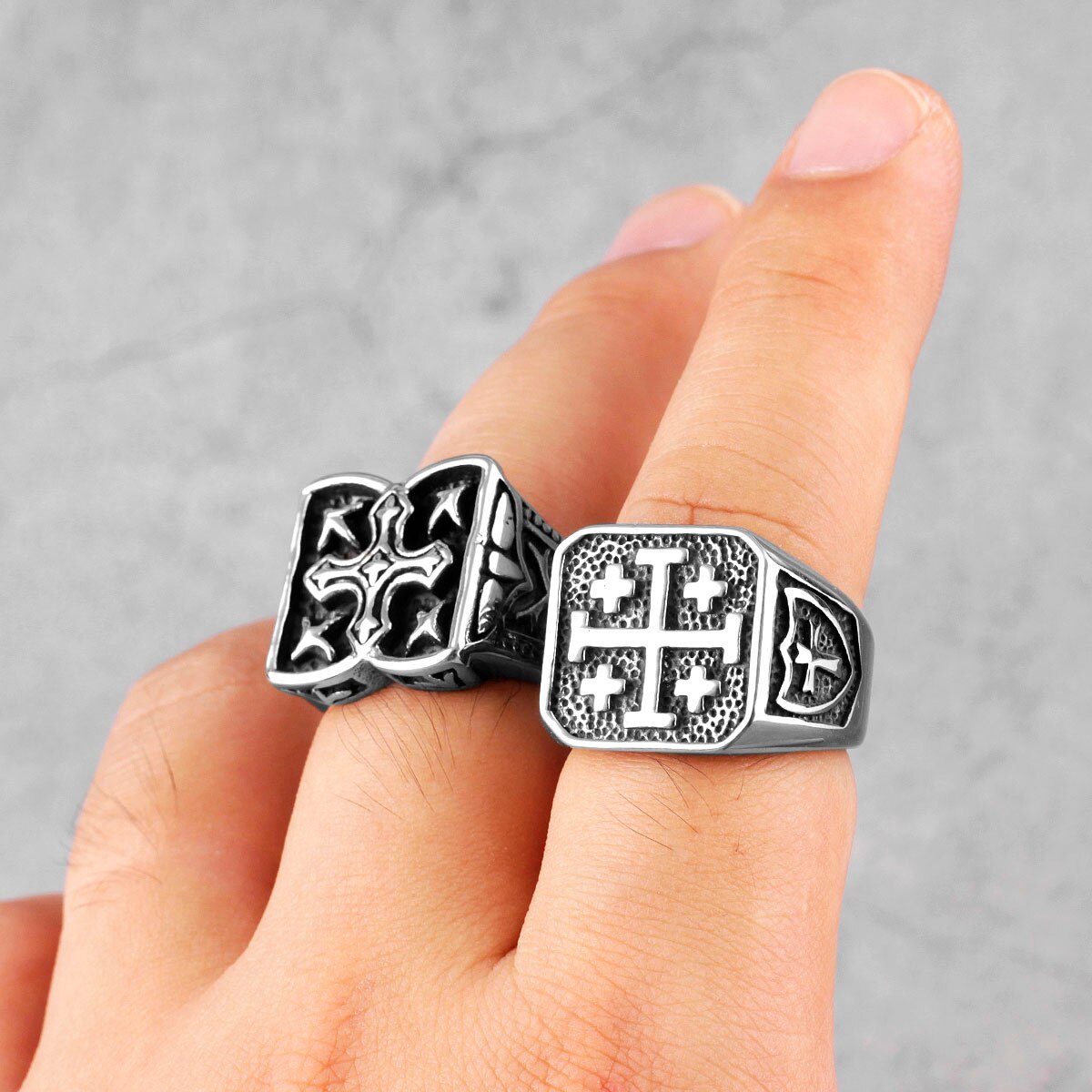 Anillos de acero inoxidable de la cruz de Jesús para hombre, joyería Simple y Retro para novio, ,