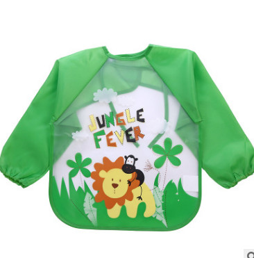 Cartoon Kinderen Slabbers Spuugdoekjes Lange Mouw Art Schort Dier Kiel Todders Waterdichte Burp Kleding Zachte Voeden Eet Slabbetjes: green lion
