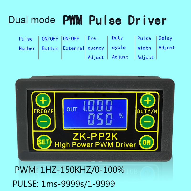 Zk -pp2k pwm  dc 3.3 ~ 30v 12v 24v motorhastighedsregulator regulator 8a 150w justerbar led dimmer pulsfrekvens duty ratio
