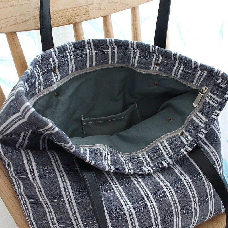 Cotton and Linen Japanese Single-Shoulder Canvas Bag Belt Pack Bulk Literary Fresh Stripe
