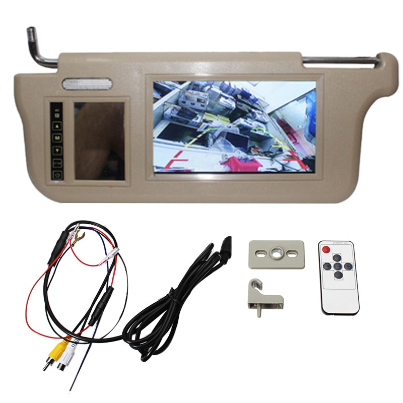 7 Inch Car Sun Visor Mirror Screen LCD Monitor DC 12V Beige Interior Mirror Screen for AV1 AV2 Player Camera