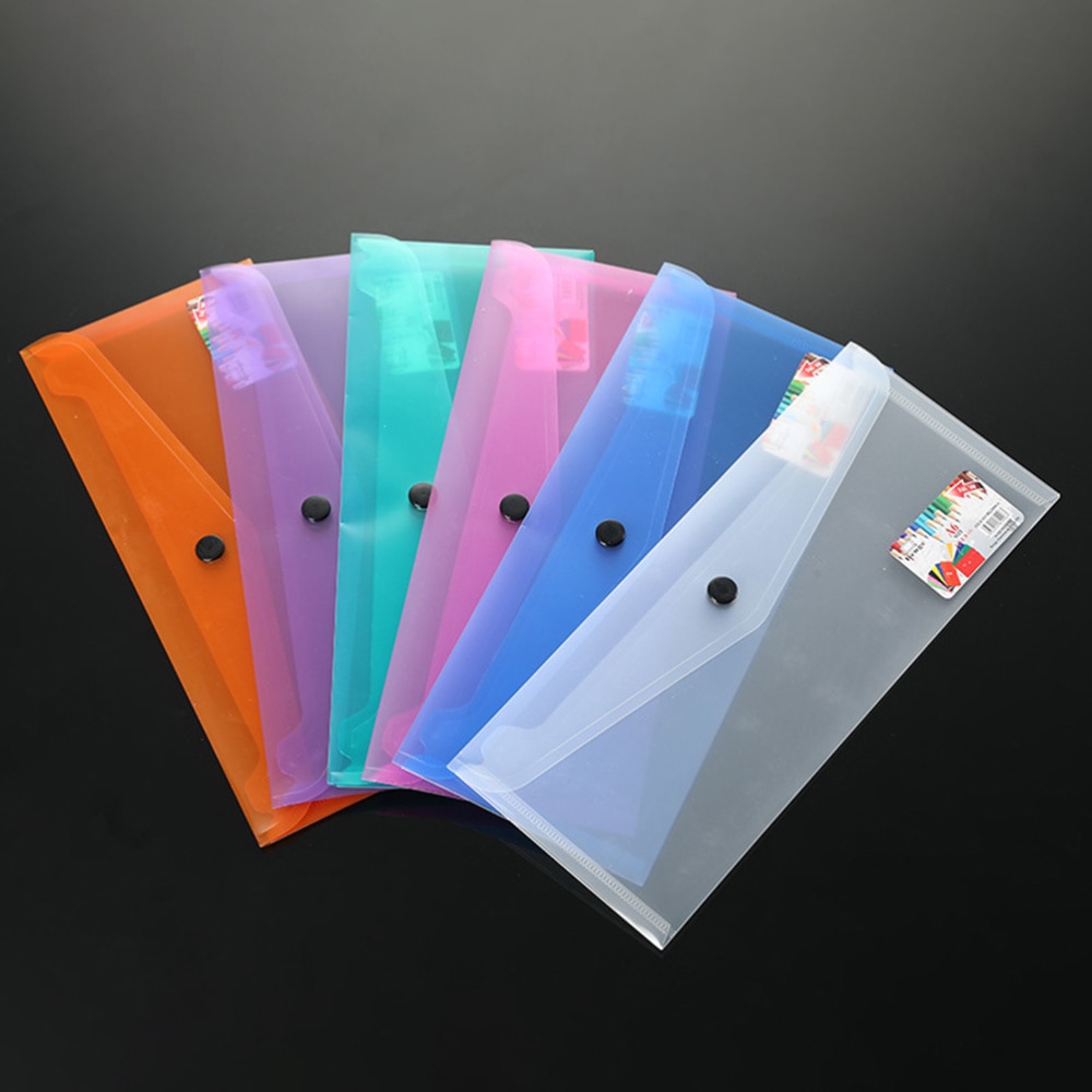 6 stk  a4 plast dokumentmappe klar dokument kuvert mappe med trykknap holdbar opbevaringsmappe arrangør tilfældig farve