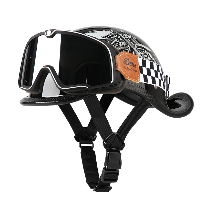 VGV moto demi-casque lunettes incluses véhicule électrique vélo Locomotive pour Cruiser rétro homme femmes scooter rue