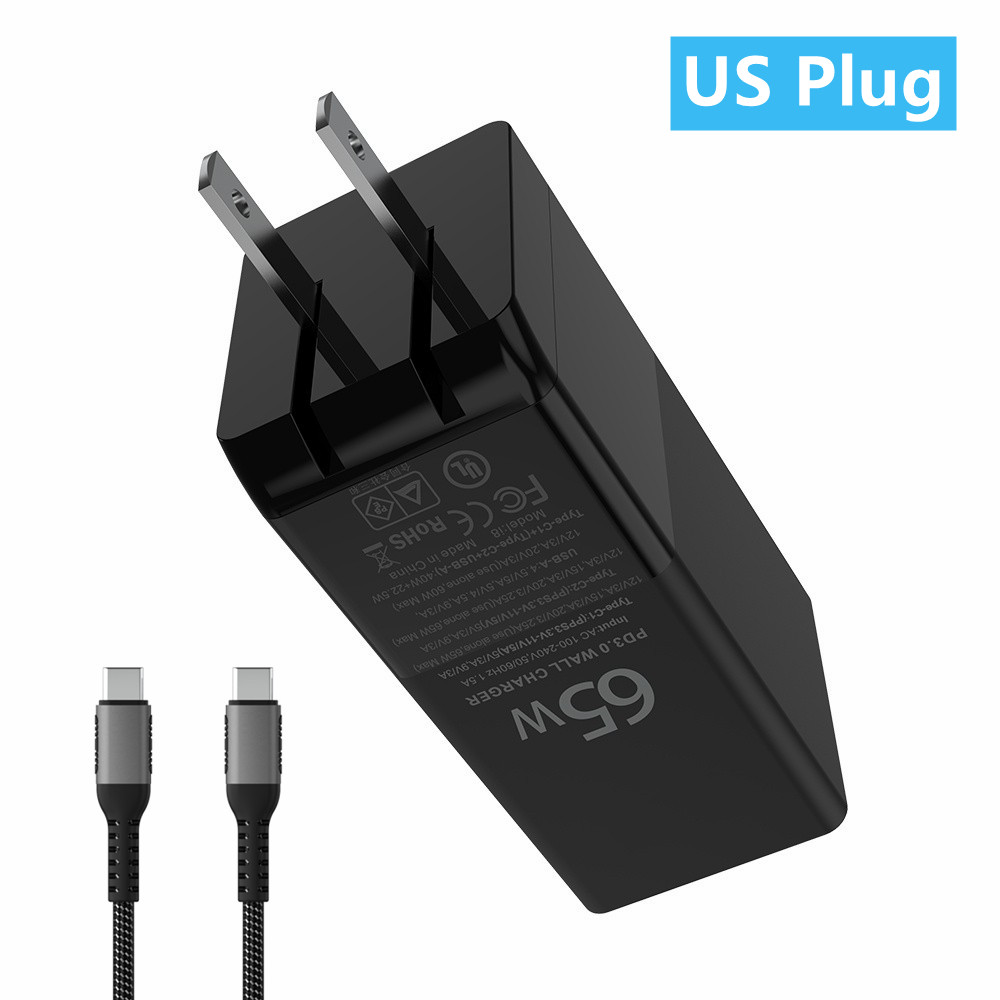 Gan 65w 3.0 pd qc3.0 -c schnellladeadapter für iphone 13, 12 pro max und macbook: Uns und 100w kabel