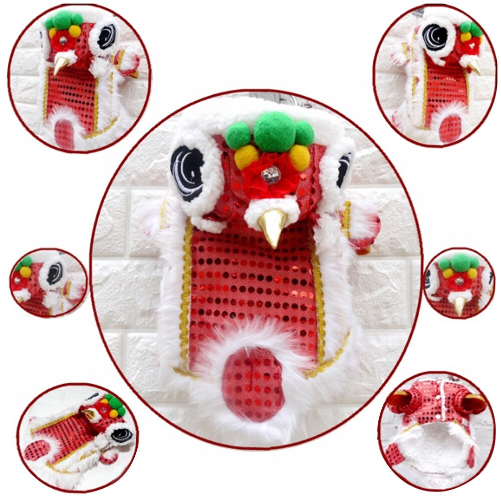 Paño para perros traje chino divertido para mascotas de año Dragón Dance León perro gato abrigo rojo de danza de León ropa de la suerte festiva para Teddy