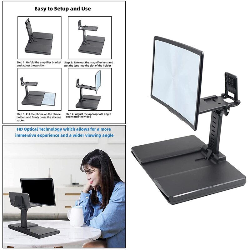 12 Inch Screen Magnifier for Smartphones Ultra Clear Projector Foldable Mobile Holder with Screen Magnification Holder