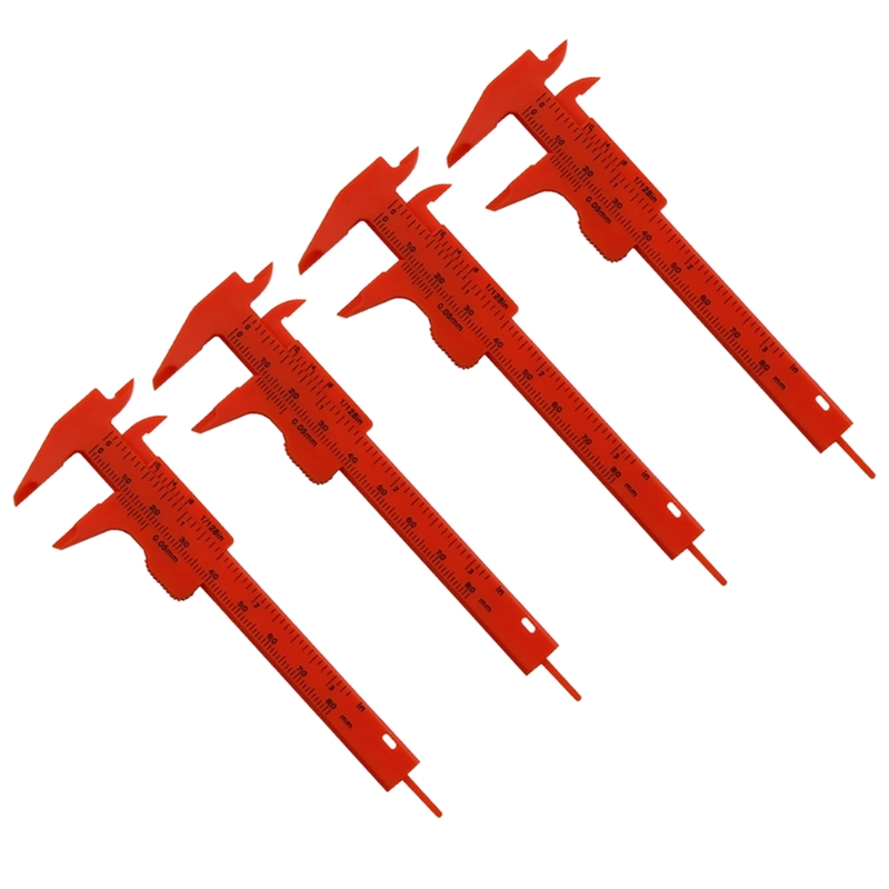 Plastic Caliper Inch/Metric 3 Inch 80mm Mini Caliper Double Scale Ruler Measuring Tool Compatibel w/ Office Student: Red