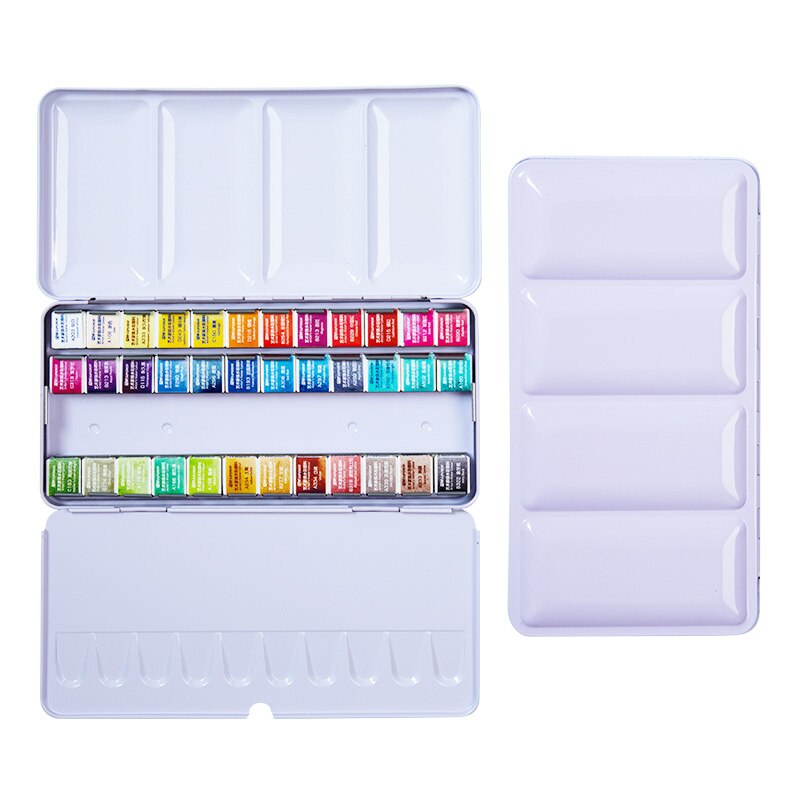 Conjunto de pinturas de acuarela sólidas, caja de lata de pigmento de color agua para suministros de arte, 12/24/36/48 colores: 36 colors purple