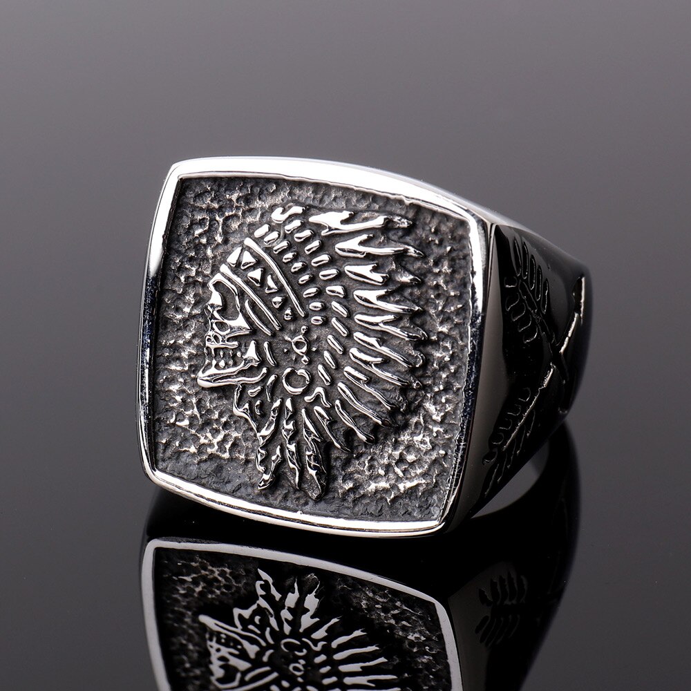 Bague Vintage crâne de guerrier indien, Punk Rock, crâne de chef indien, anneaux en métal lourd en acier inoxydable, bijoux de motard,