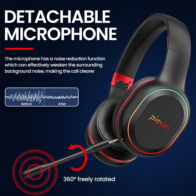Picun P80S Bluetooth Wireless & Wired Oortelefoon Gaming Hifi Led Licht Sterke Bas Stereo Headset Met Microfoon Mobiele Games Hoofdtelefoon