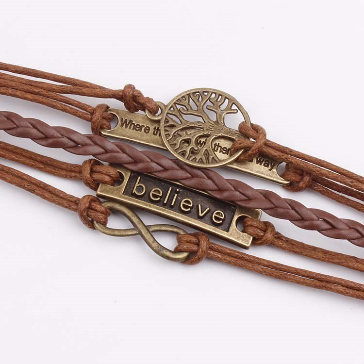 Wollet Jewelry Products Bronze Tree of Life Copper Retro Leather Cord Bracelet