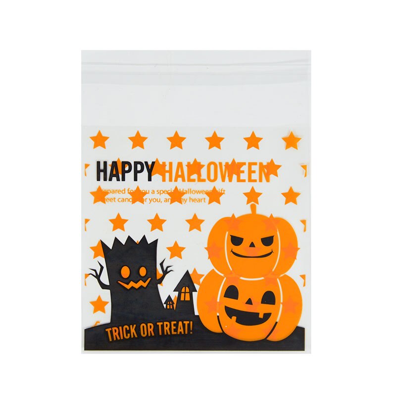 50 kpl 10*10cm onnellista halloween-pussia keksi-karkkipussi muovipakkauspussit kekseille välipala halloween-juhlien sisustustarvikkeet: B07