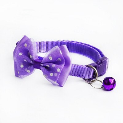 Verstelbare Polyester Halsbanden Pet Halsbanden Met Strik Klokken Charm Ketting Kraag Voor Kleine Honden Kraag Huisdier Accessoires: purple