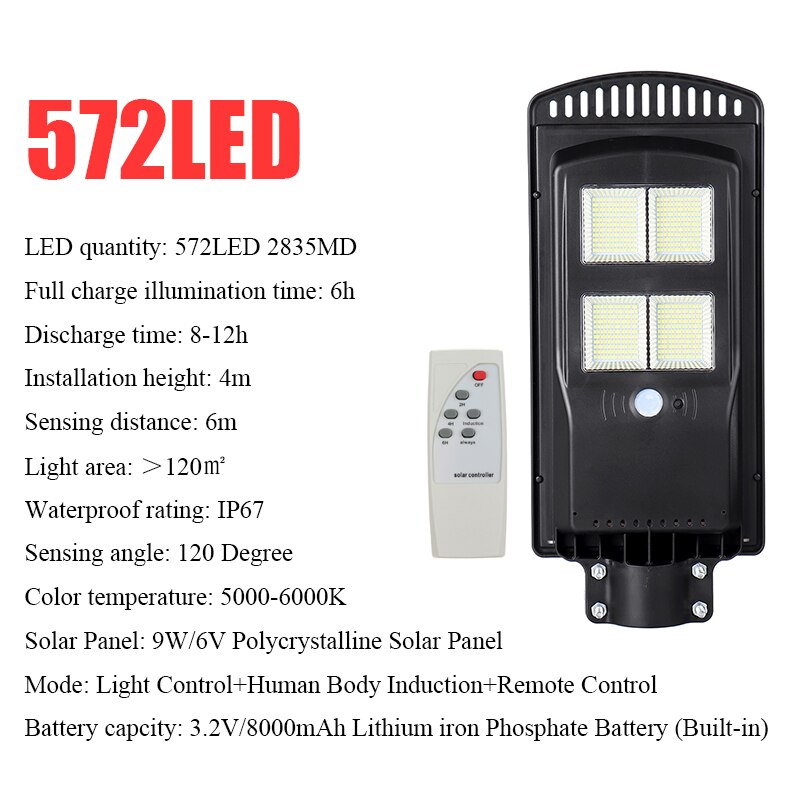 600W 1200W 1800W Polycrystalline Solar Panel LED Street Lights Remote Control IP65 Waterproof Outdoor Garden LED Solar Wall Lamp: 1200W 572LED