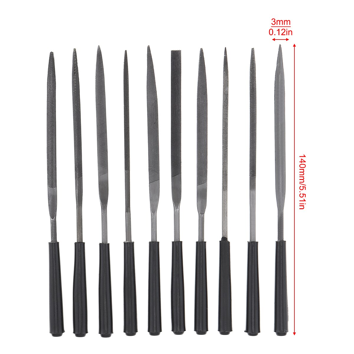 10pcs 140mm Trimming Steel File Set Semi-circular Flat Head Triangle Square File Combination Medium-toothed for Woodworking