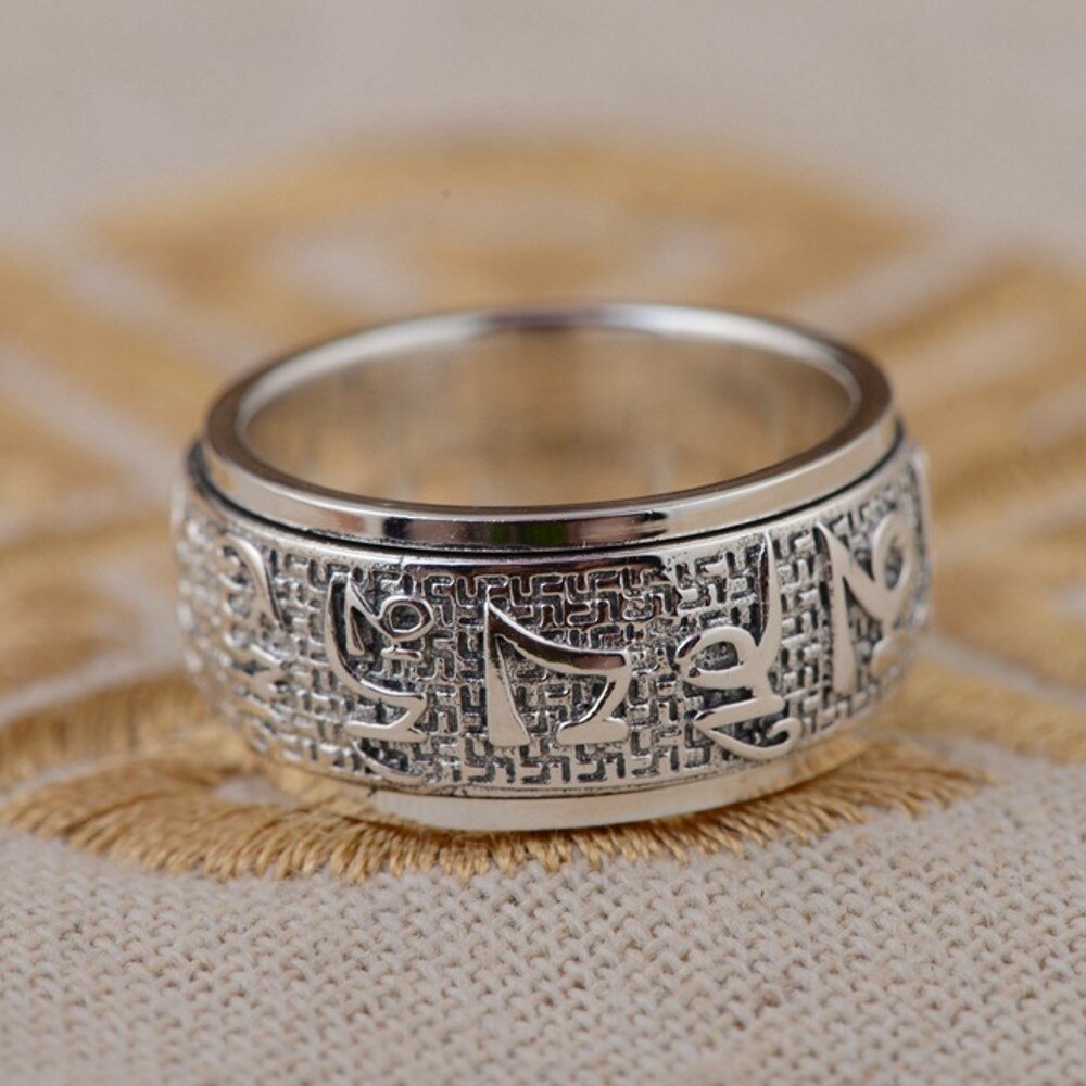 Bocai Real S925 Puur Zilveren Sieraden Antieke Ambachten Thaise Mannen Ring Zes Woorden Mantra Roterende Geluk