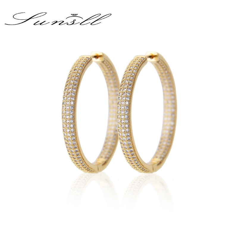 SUNSLL Nuovo oro di rame dell'orecchino bianco zircone cubico orecchini del cerchio per le donne/ragazze del partito di modo dei monili semplice orecchino regali