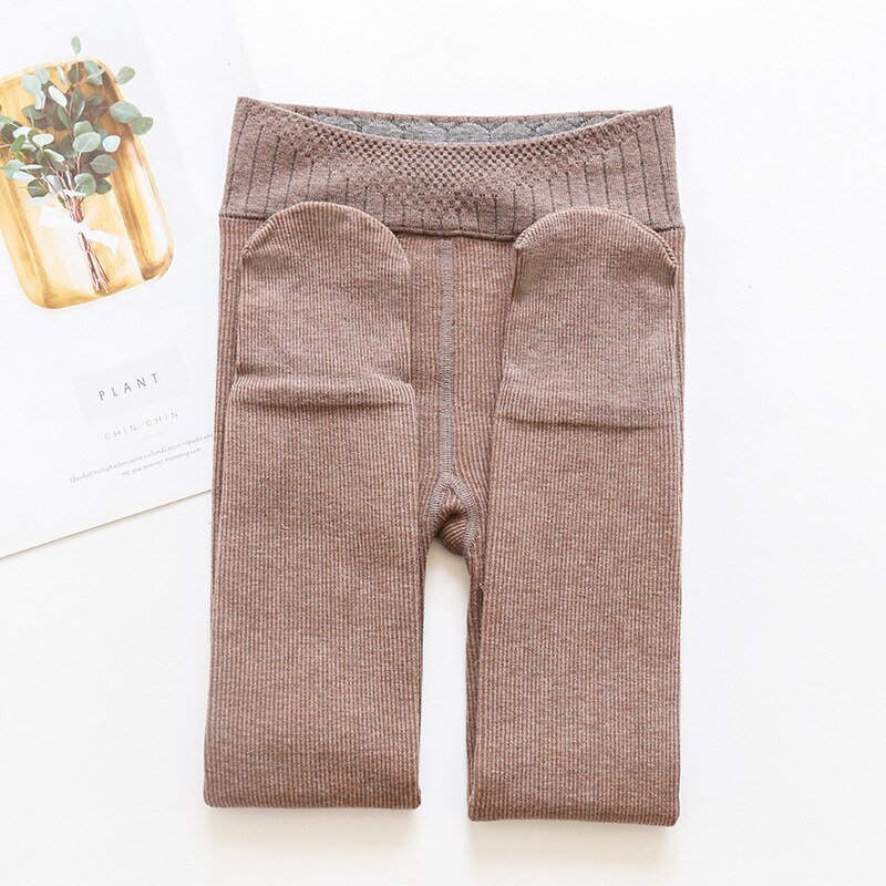Enfants chaussettes coton enfants chaussettes couleur unie avec motif velours pour l'hiver et l'automne 3-12T collants pour enfants.: Khaki / Pants length 26 in