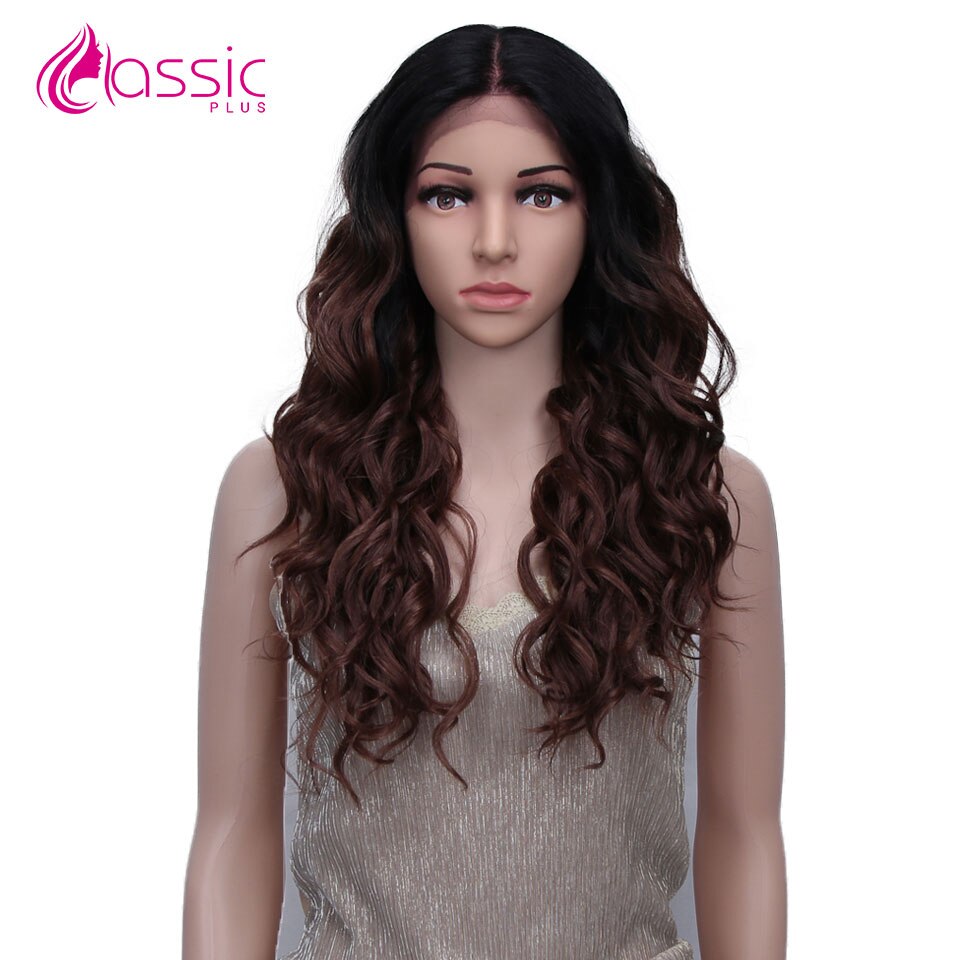 Perruque Lace Wig synthétique ondulée 24 pouces-Classic Plus | Perruque de Cosplay Deep Wave ombré bourgogne brun Blond naturel 13*4 pour femmes noires: TT1B30