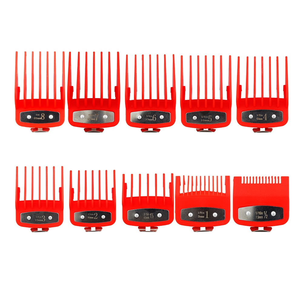 8pcs/10pcs universal hair clipper limit comb guide attachment set for wahl clippers hair clipper combs hair cutting guide comb: 10Pcs-Red