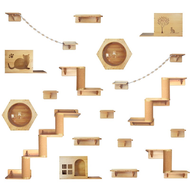 Cat Wood Hanging House Wall Mounted Cat Nest Kitten Climbing Scratching Frame DIY Pet Toys Cat Tower Cat Condo HW170