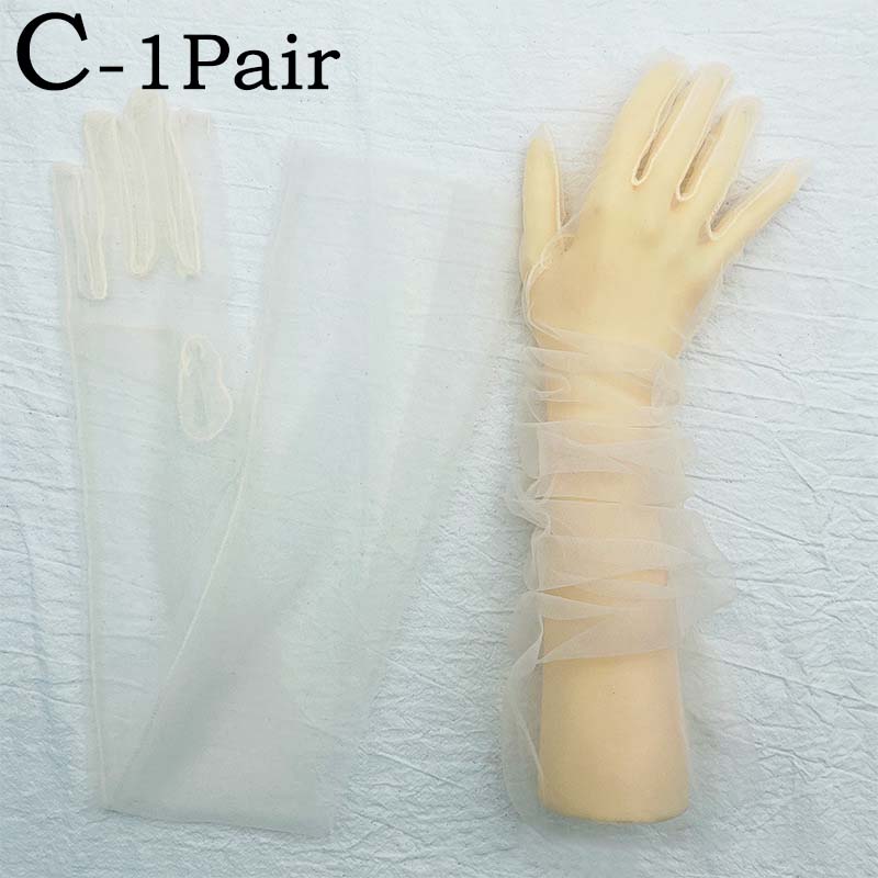 Gloves for Women Dress Sheer Mesh Gloves Sexy Thin Elbow Long Gloves Wedding Full Finger Anti-UV Cycling Driving Mittens