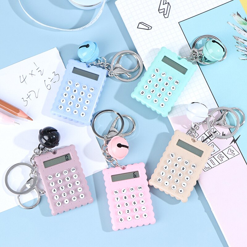 Mini llavero Kawaii con forma de galleta, portátil, calculadora de dígitos, herramienta para estudiantes