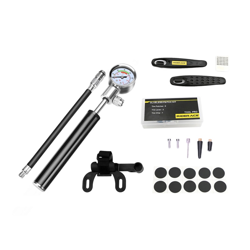 Bicycle Tire Repair Tools Kits Hand Air Pump Hose Universal Cycling Bike Saddle Bag Presta Schrader Inner Tire Patches Lever Set: Tool UPGRADED
