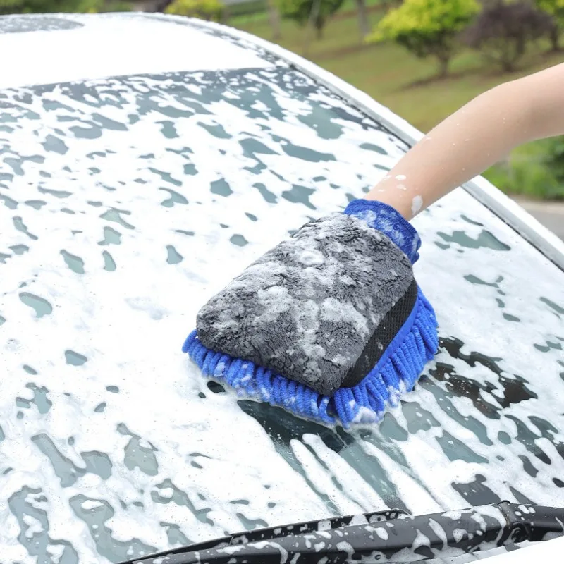 Mikrofaser Autowaschhandschuhe Chenille Wasserdichter Mitt Weiche Mesh-Rückseite Doppelseitiger Handschuh Mitt Wachs Detaillierungsbürste Autoreinigungswerkzeug