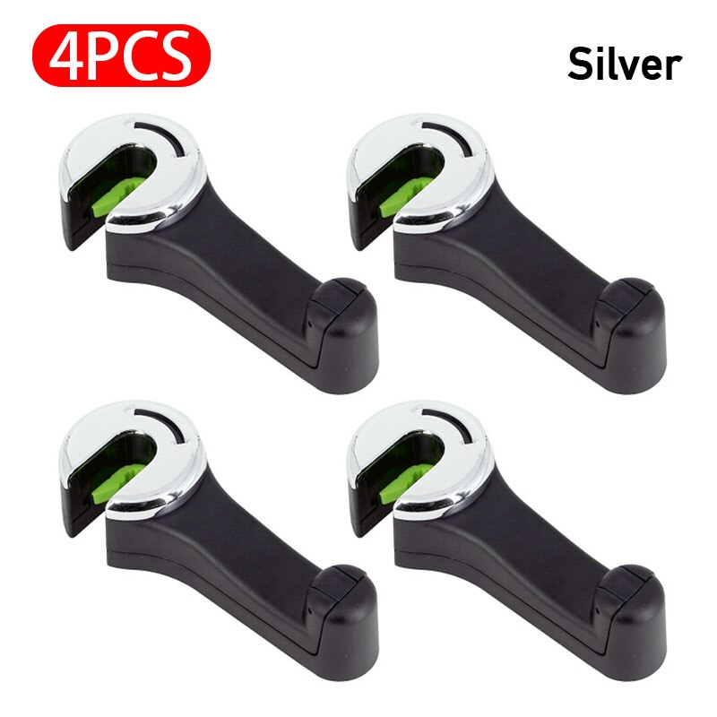 Gancho multifunción para reposacabezas de coche, gancho ajustable para asiento trasero de coche, bolso de mano, accesorios de soporte de tela, colgador trasero de asiento: Silver 4PCS