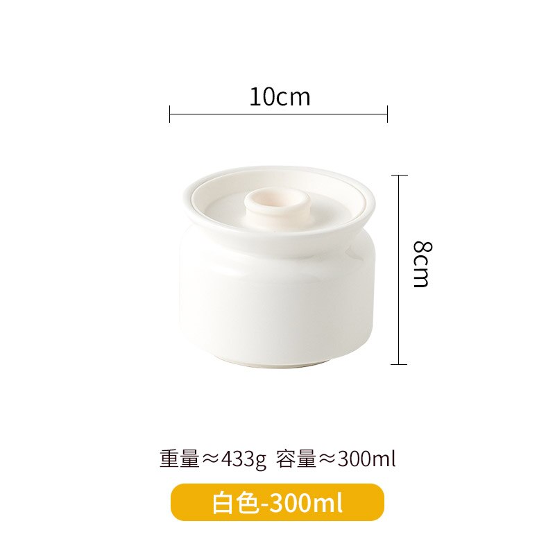 Ceramic Sealed Can Household Coffee Bean Storage Jar Sealed Kitchen Sauce Preservation Seasoning Salt Sugar Container: White-300ml