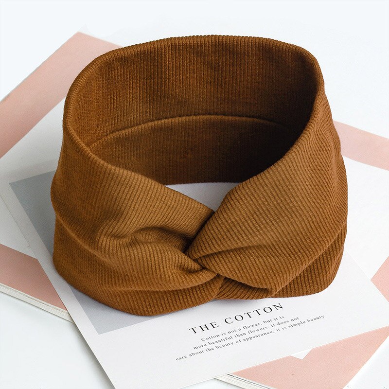 élastique noeud bandeaux sueur absorbant solide couleur bandeau pour femmes fille bébé coton croix cheveux accessoires: Marron