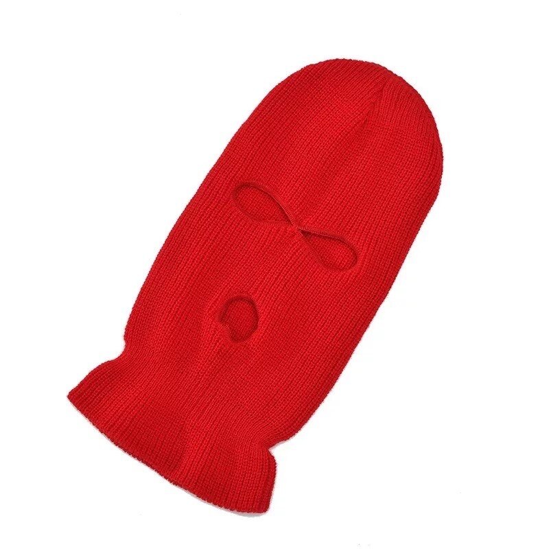 Pasamontañas de punto para invierno, máscara facial completa para deportes al aire libre, gorro de punto CS DE 3 agujeros: Rojo