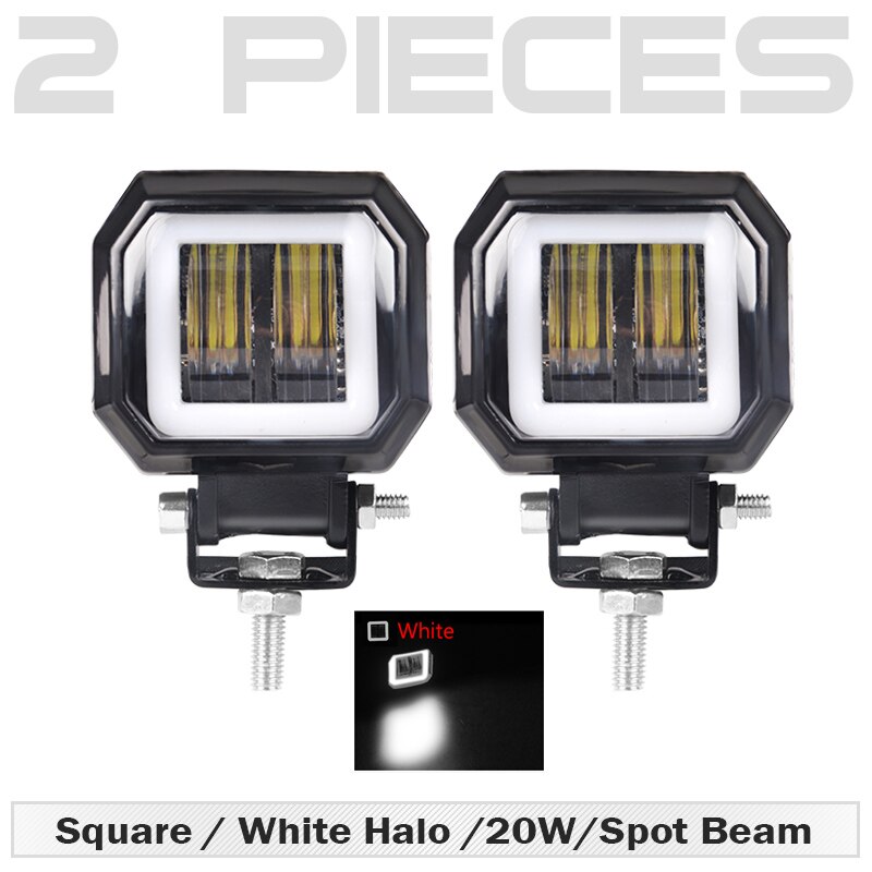 Luz led de trabajo redonda y cuadrada, barra de luces antiniebla de Ojos de Ángel de 3 pulgadas, 12V y 24V, focos para coche, motocicleta, camión todoterreno: 2 pcs Square White