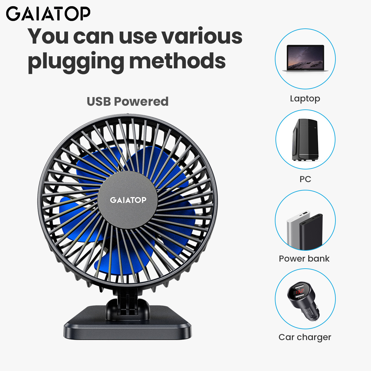 GAIATOP Mini USB-desktopventilator Draagbare ventilator Desktop Office USB Stille koelventilatoren Drie snelheidsaanpassing Geschikt voor thuiskantoor