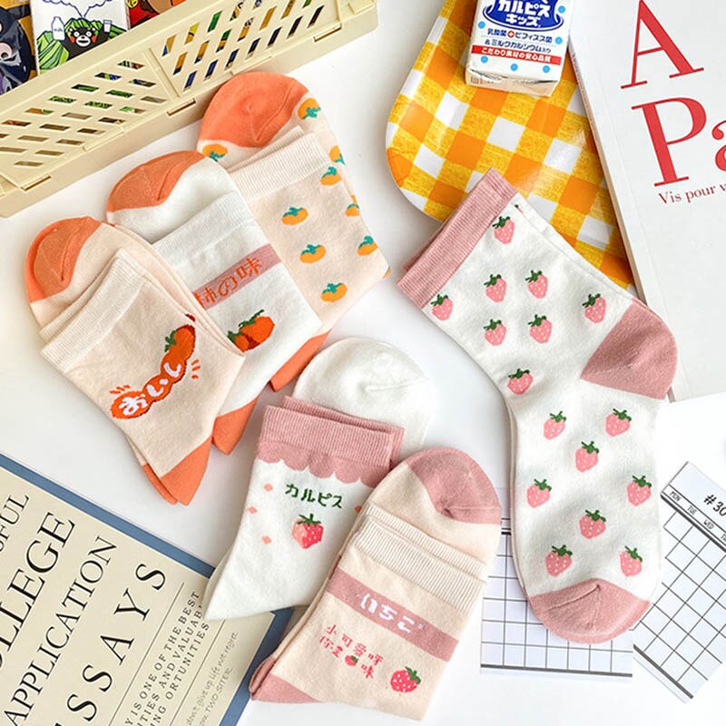 Fruits chaussettes drôles fraise pastèque Orange mignon chaussettes femme Harajuku Skarpetki heureux 12 Style Calcetines Divertidos