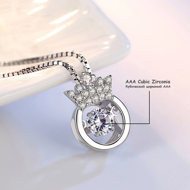 New Fashion 925 Sterling Silver Crown Round Pendant Necklace ruotabile ballerà strass Charm collane regalo gioielli donna