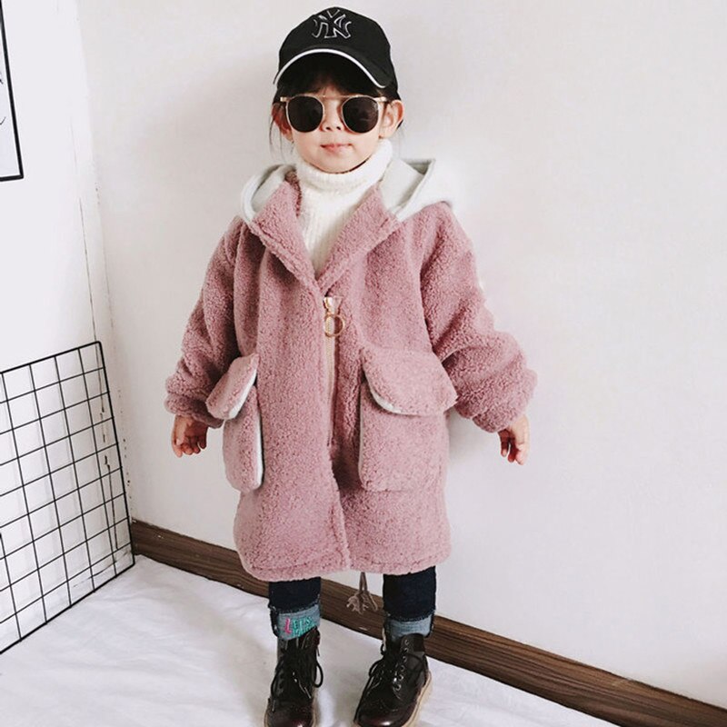 Pigerfrakke lammeskind tyk lang frakke frakke børn uldfrakke baby pige vintertøj jacketchildertøj 3-8 år