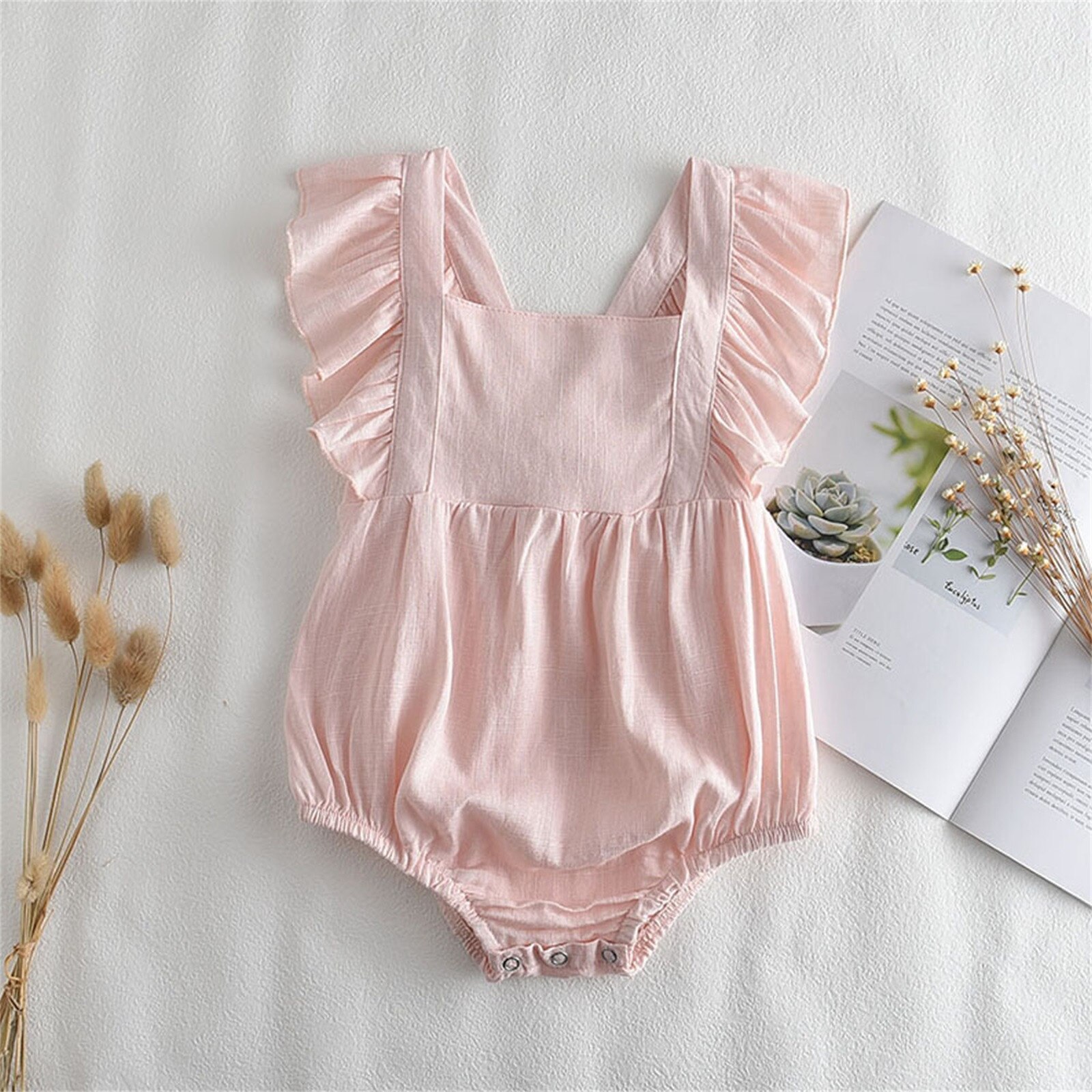 3-24M Baby Baby Meisjes Jongens Zomer Rompertjes Katoen Linnen Solid Ruffle Mouwloze Jumpsuit Playsuit Rompertjes Outfits Kleding