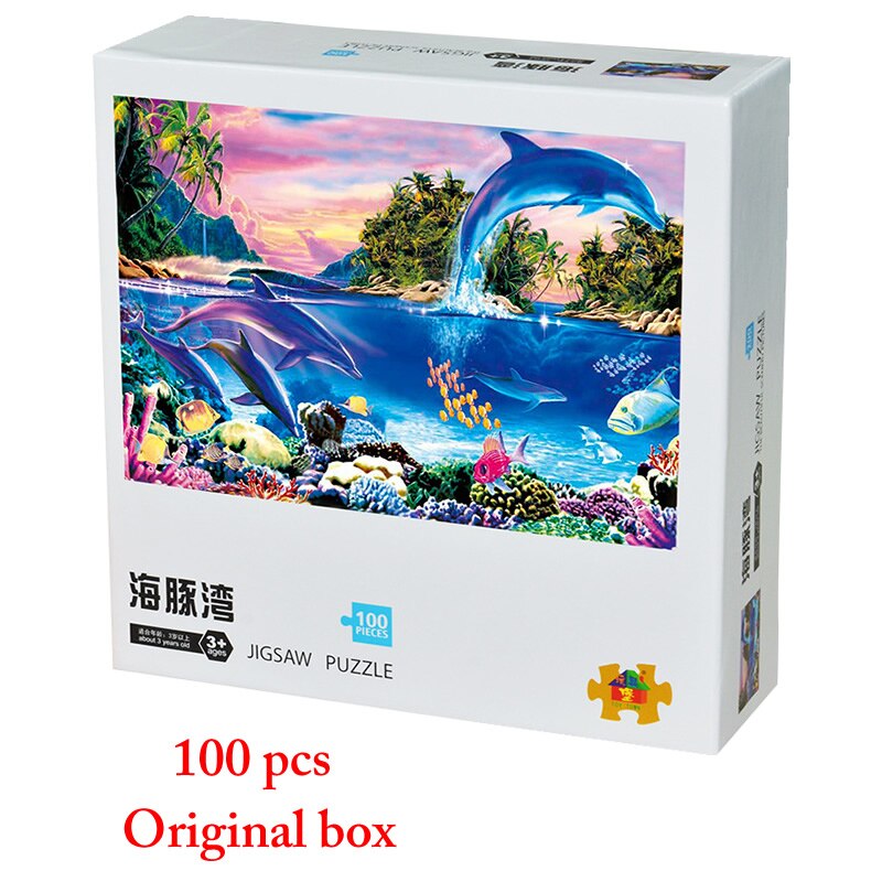 100 stücke von karton puzzle, verschiedene muster, pädagogisches pädagogisches spielzeug, geben kinder die beste geburtstag NSWOB: dolphin bay